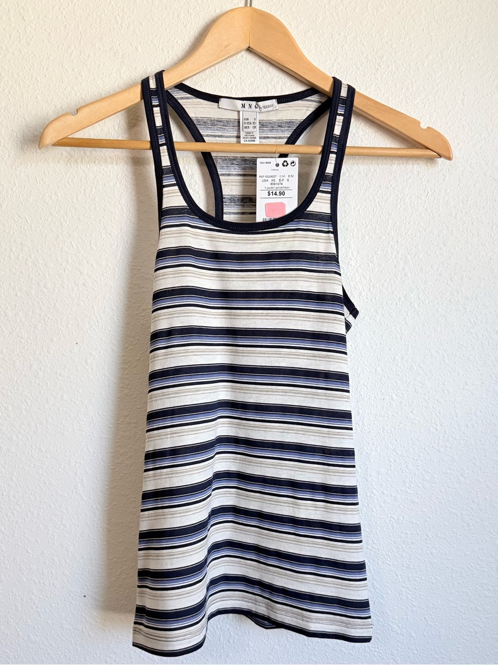NWT MNG Mango Striped Fitted Racerback Tank Top Y2K Deadstock Sporty